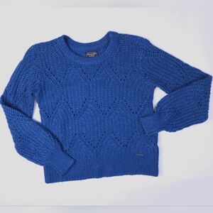 Abercrombie & Fitch Royal Blue Pointelle Puffed Sleeve Sweater Women’s Small